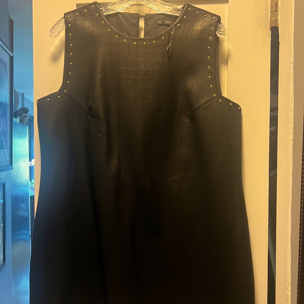 Zara Black Textured Mini Dress with Gold Studs